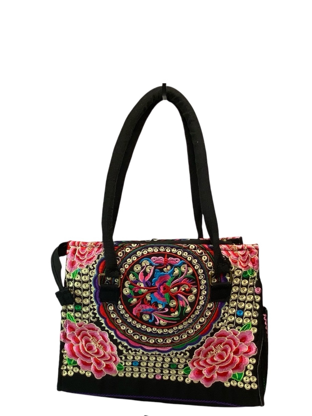 Boho Floral Embroidered Canvas Handbag Tote Folkloric